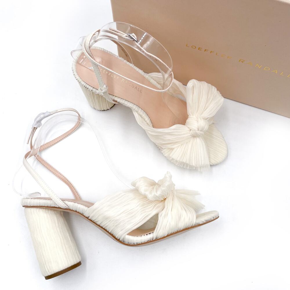 Loeffler Randall Camellia Sandals Pearl White Pleated Bow Heels Sz 7.5 - Picture 4 of 13